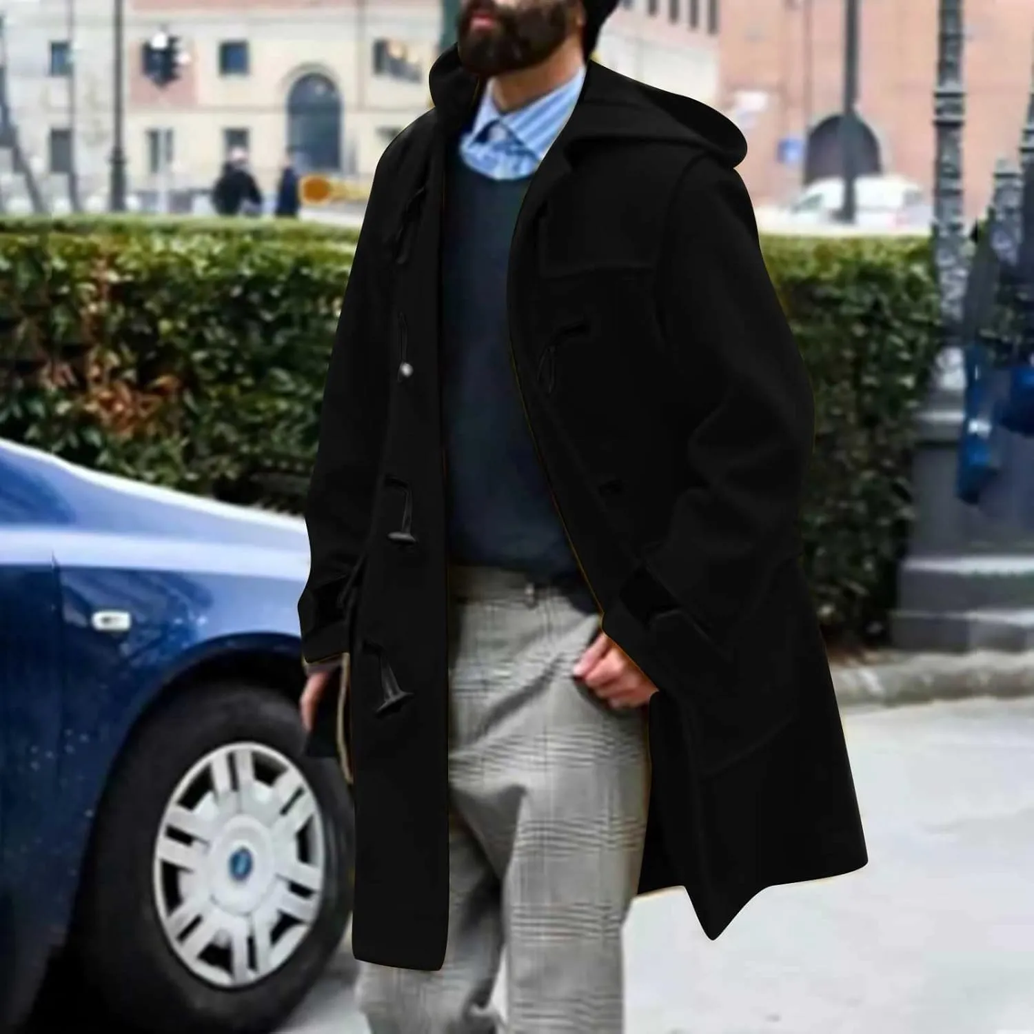 Dgoopd Men's Wool Blend Trench Coat Double Breasted Peacoat Notch Lapel Jacket Big and Tall Winter Coats Plus Size Overcoat