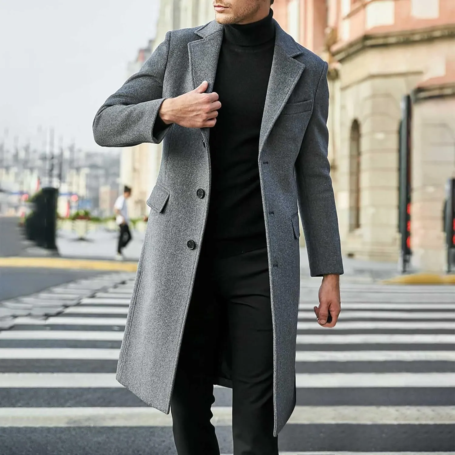 Dgoopd Men's Wool Blend Trench Coat Double Breasted Peacoat Notch Lapel Jacket Big and Tall Winter Coats Plus Size Overcoat