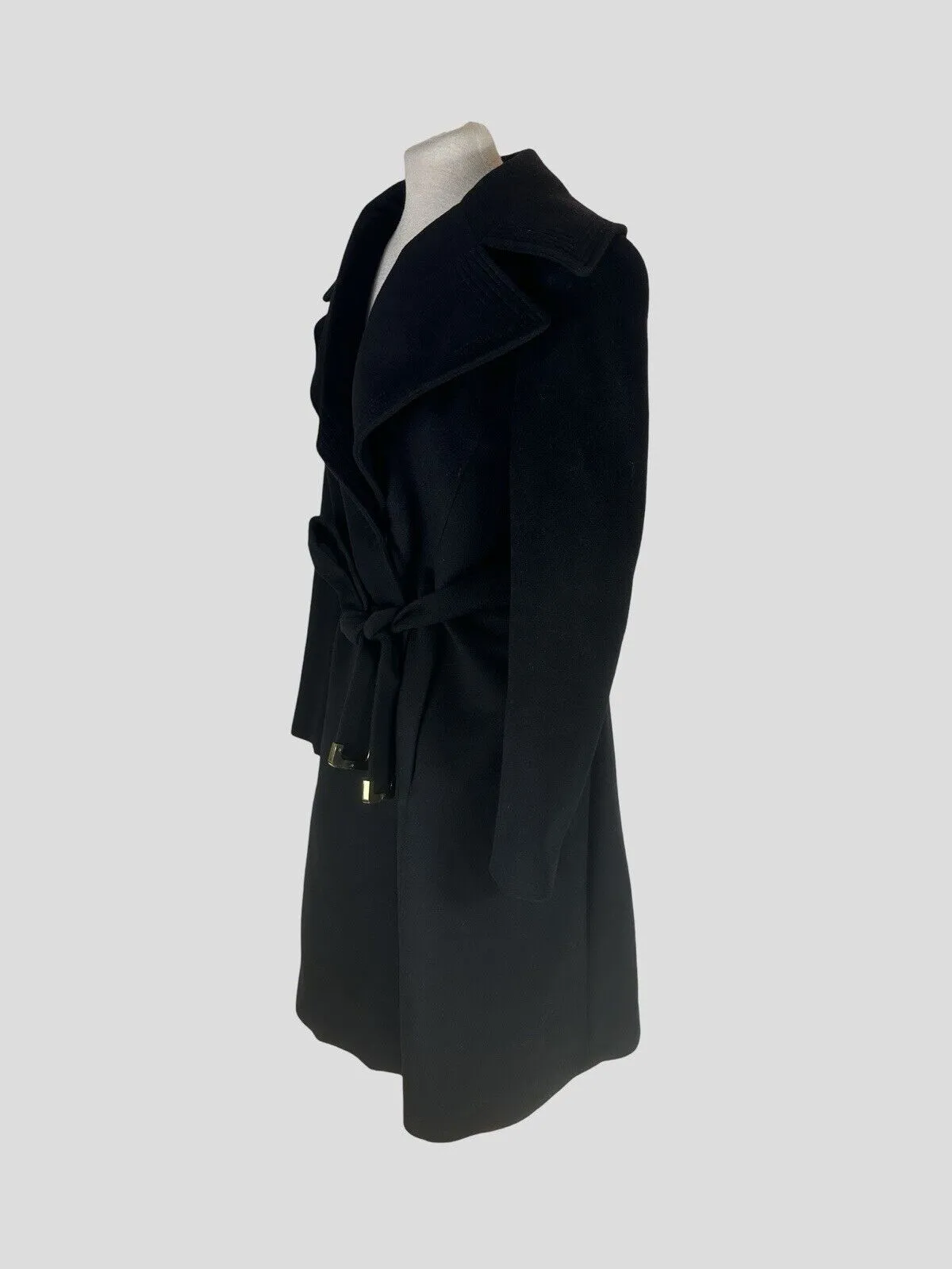Diane Von Furstenberg black wool blend belted coat size UK16/US12