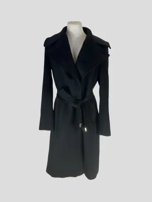 Diane Von Furstenberg black wool blend belted coat size UK16/US12