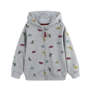Dinosaurs Print Little Boys Zip-Up Cotton Hoodies