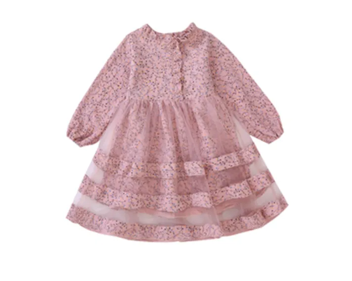 Dress girl autumn spring long sleeve toddler girls dresses kids mesh cotton print dress for girls high grade princess costume