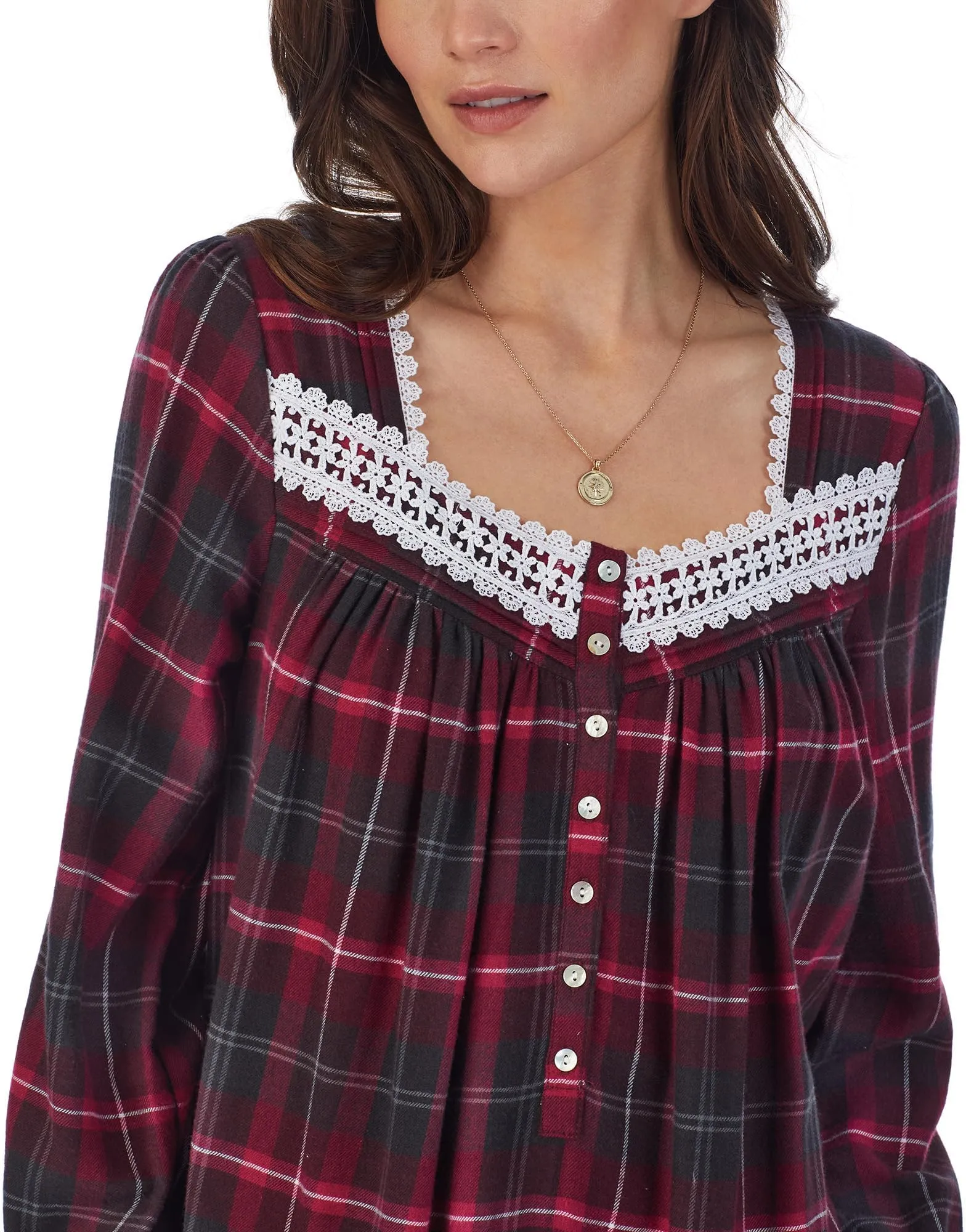 Eileen West Long Sleeve Cotton Flannel Ballet Dress in Red Plaid
