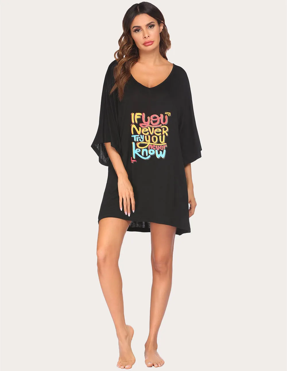 Ekouaer Batwing Sleeve Nightgown Night Dress (US Only)