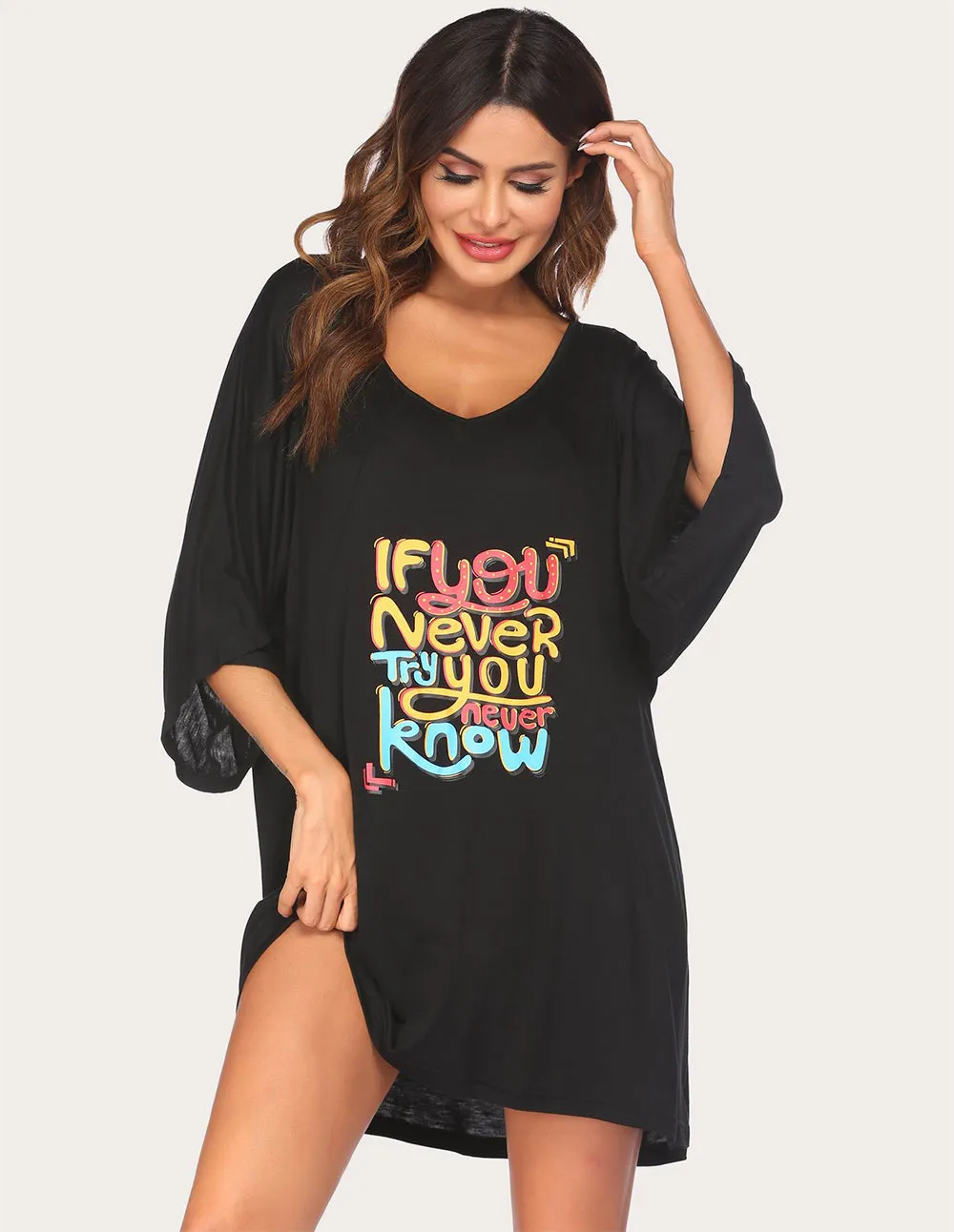 Ekouaer Batwing Sleeve Nightgown Night Dress (US Only)