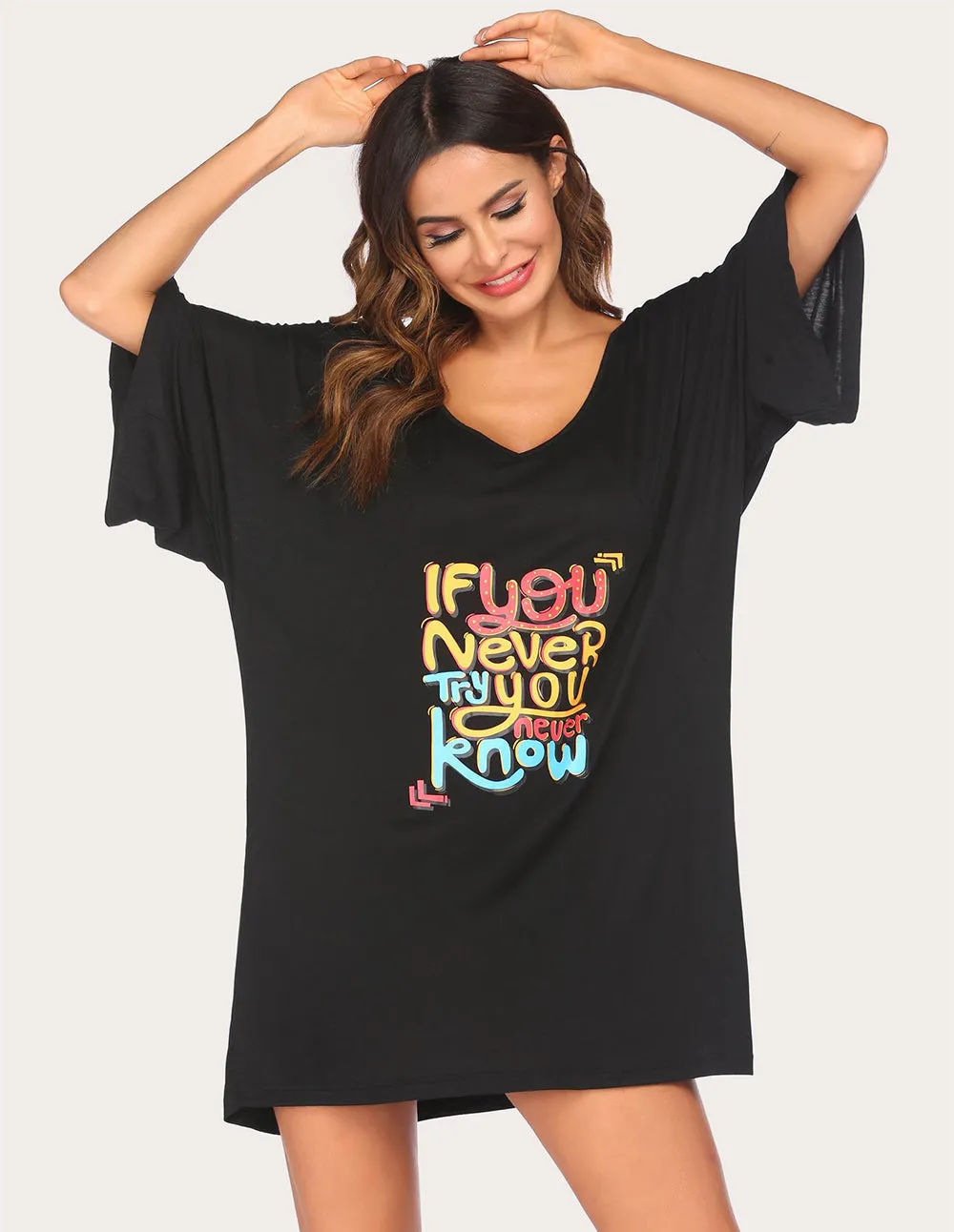 Ekouaer Batwing Sleeve Nightgown Night Dress (US Only)