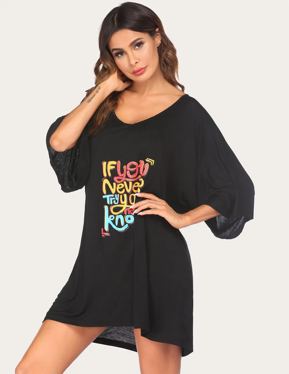 Ekouaer Batwing Sleeve Nightgown Night Dress (US Only)