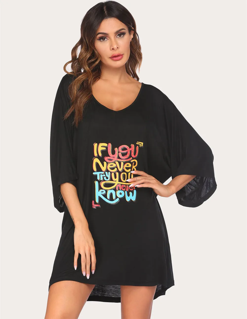 Ekouaer Batwing Sleeve Nightgown Night Dress (US Only)