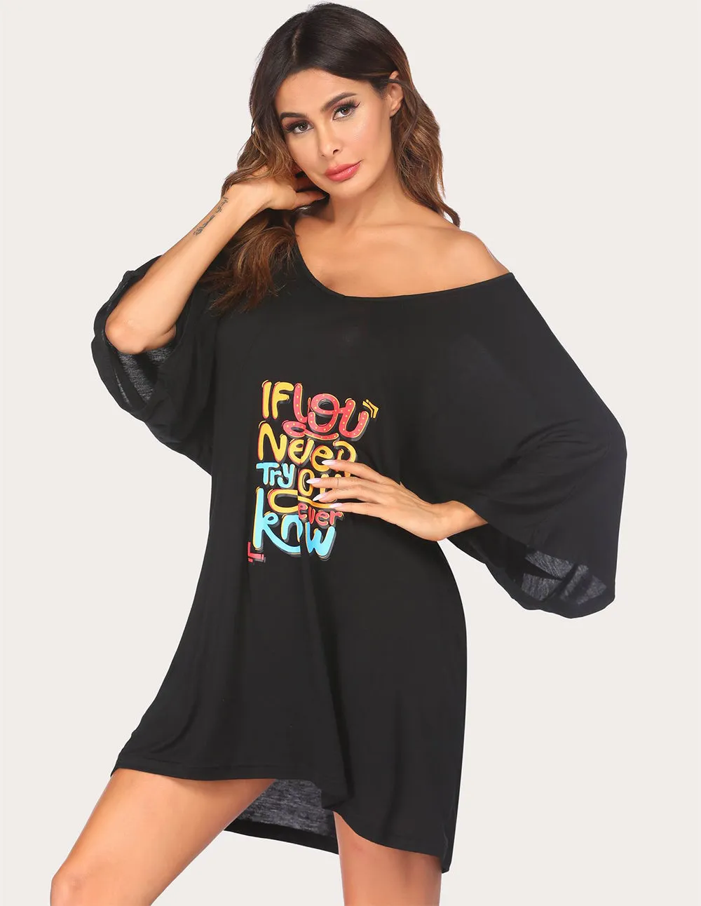 Ekouaer Batwing Sleeve Nightgown Night Dress (US Only)