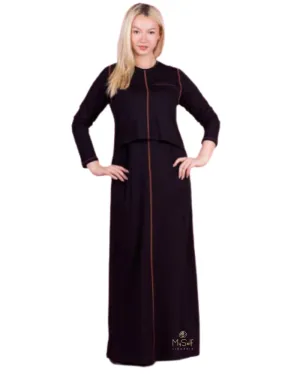 Ellwi Exposed Stitching Black Cotton Nursing Nightgown