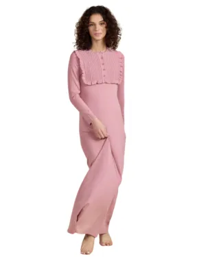 Ellwi Pink Ruffles & Pleats Button Down Cotton Nightgown