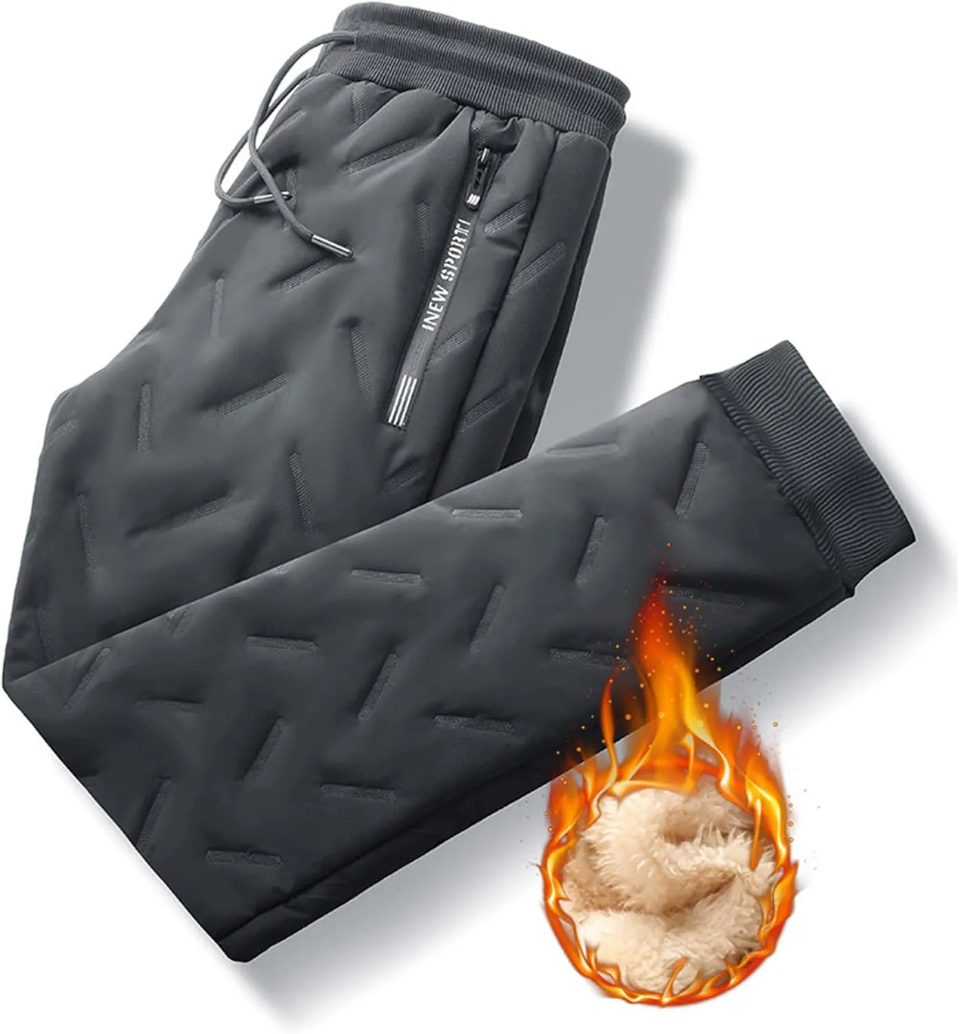 evzosrz Jolly Snow Pants,Mens Winter Warm Pants Fleece Lined Waterproof Pants Warm Bottoms Sweatpants Active Joggers Trousers