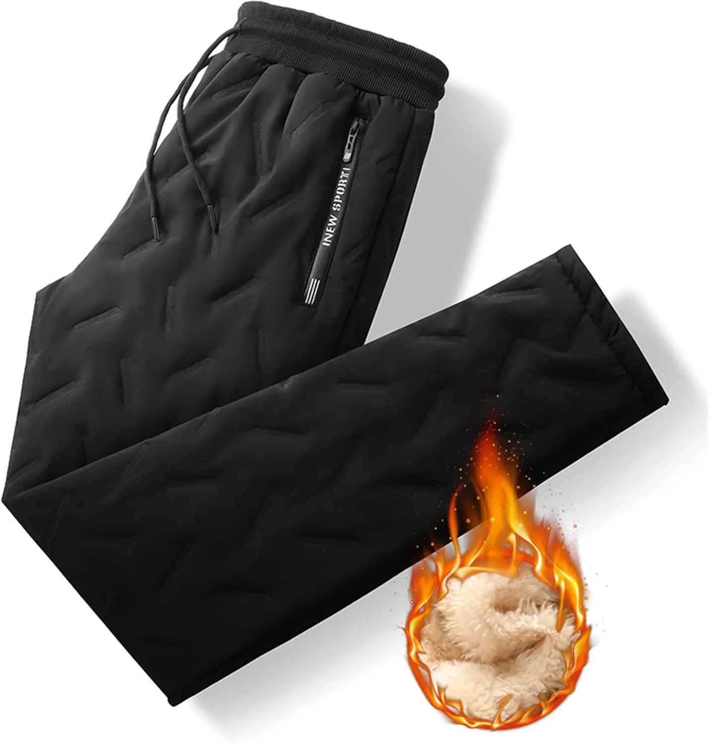 evzosrz Jolly Snow Pants,Mens Winter Warm Pants Fleece Lined Waterproof Pants Warm Bottoms Sweatpants Active Joggers Trousers