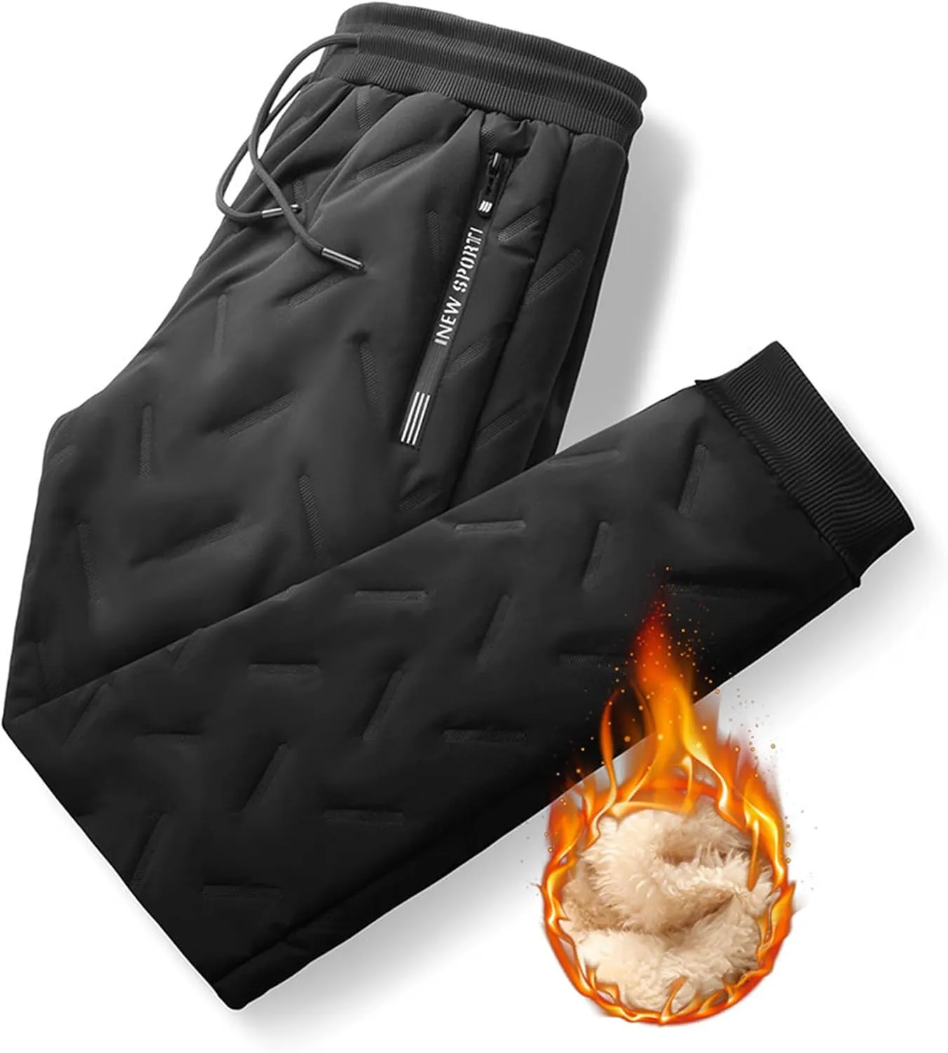 evzosrz Jolly Snow Pants,Mens Winter Warm Pants Fleece Lined Waterproof Pants Warm Bottoms Sweatpants Active Joggers Trousers