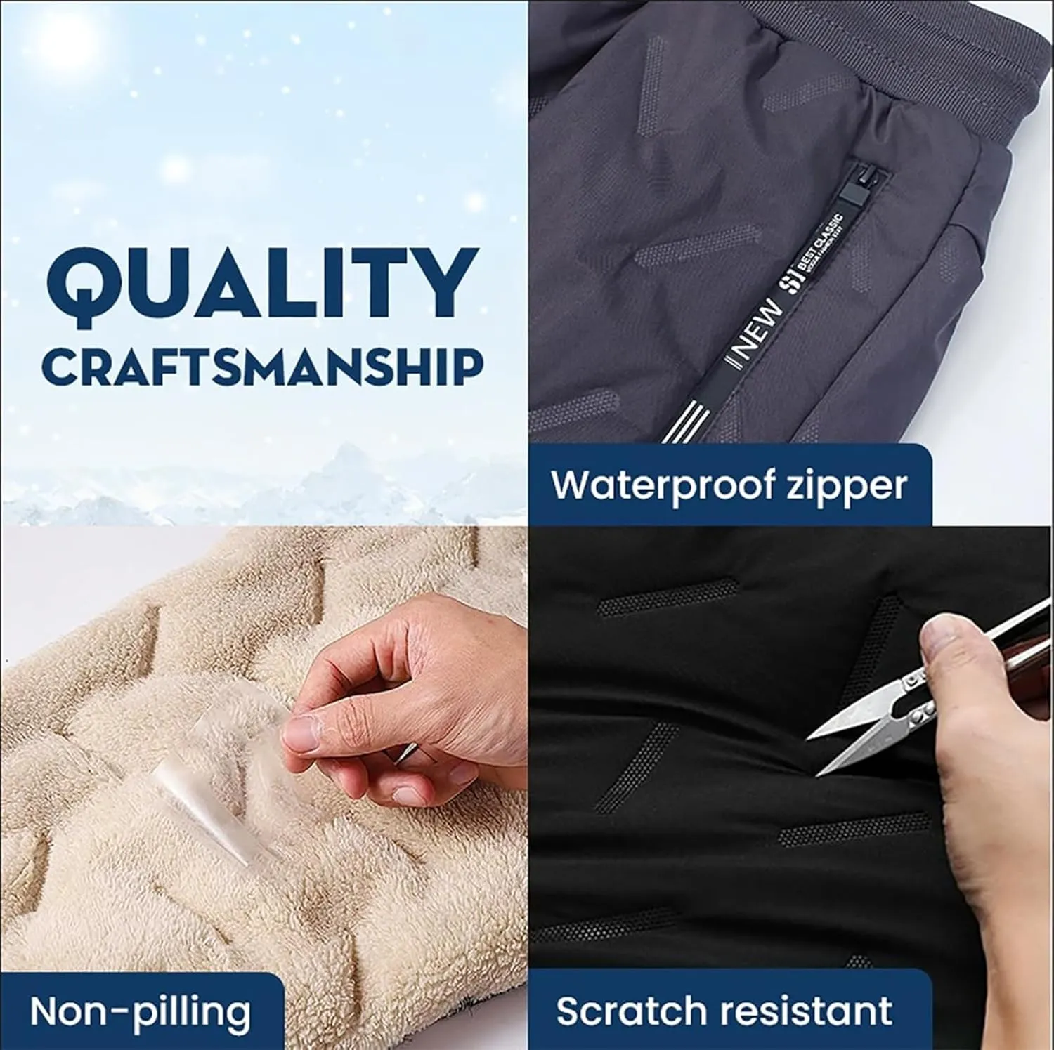 evzosrz Jolly Snow Pants,Mens Winter Warm Pants Fleece Lined Waterproof Pants Warm Bottoms Sweatpants Active Joggers Trousers