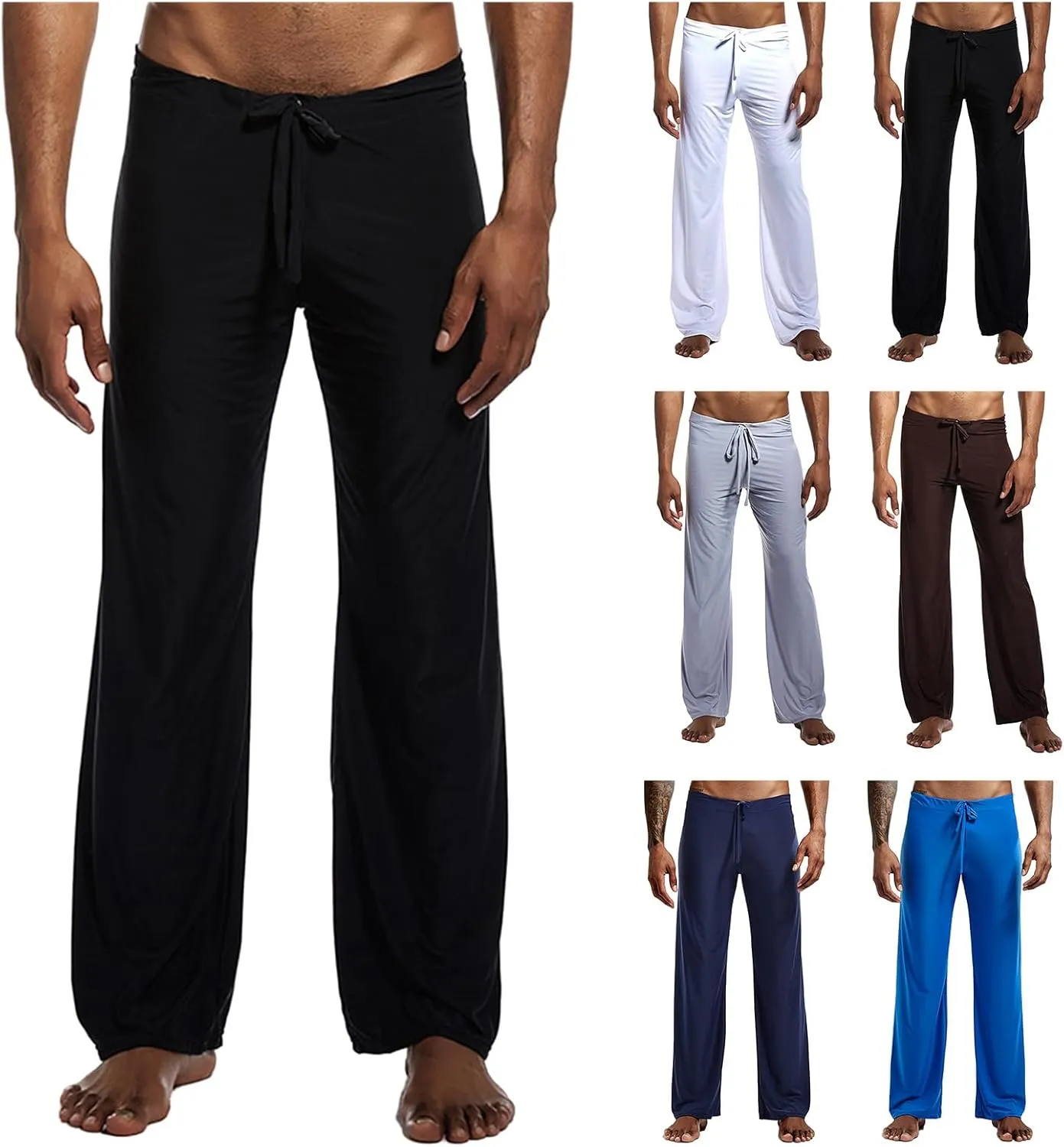 evzosrz Men Soft Ice Silk Lounge Long Yoga Pants PJs Drawstring Elastic Waist Sexy Low Rise Elastic Sleep Bottoms Trouser