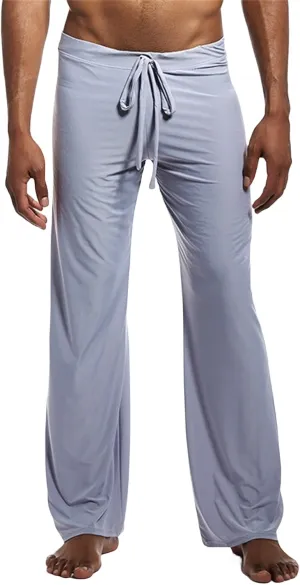 evzosrz Men Soft Ice Silk Lounge Long Yoga Pants PJs Drawstring Elastic Waist Sexy Low Rise Elastic Sleep Bottoms Trouser