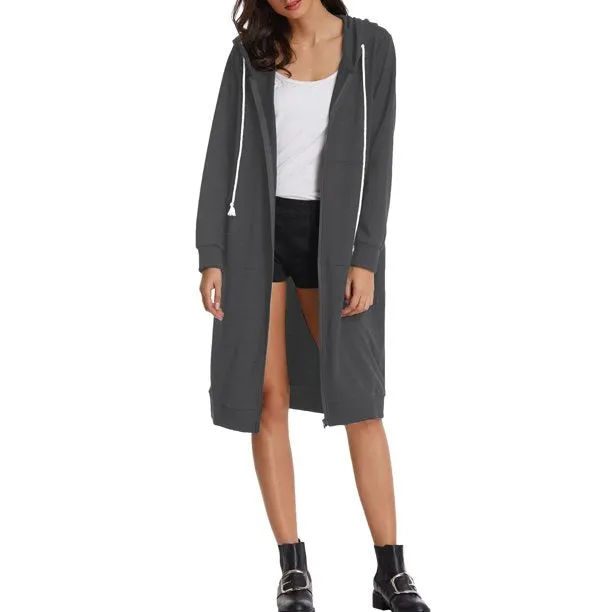 Fantaslook Zip up Hoodie Women Tunic Sweatshirt Casual Pockets Long Hoodie Jacket