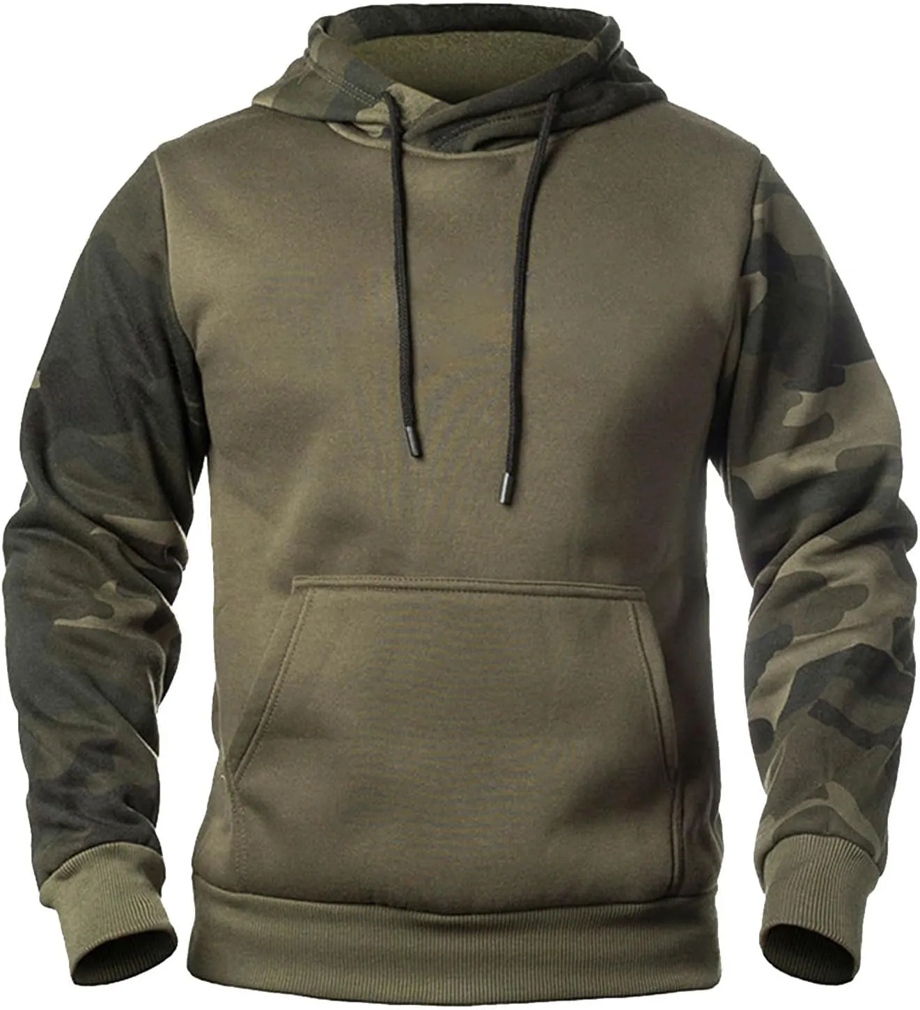 Finelylove Men's Pullover Hoodie Fleece Military Camo Hoodie Long Sleeve Contrast Color Hooded Sweatshirt with Pocket