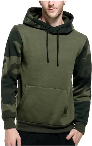 Finelylove Men's Pullover Hoodie Fleece Military Camo Hoodie Long Sleeve Contrast Color Hooded Sweatshirt with Pocket