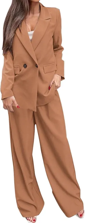 Firzero Blazers for Women Business Casual Suits 2 Piece Office Work Suit Set Elegant Formal Button Blazer Jacket Pants Set