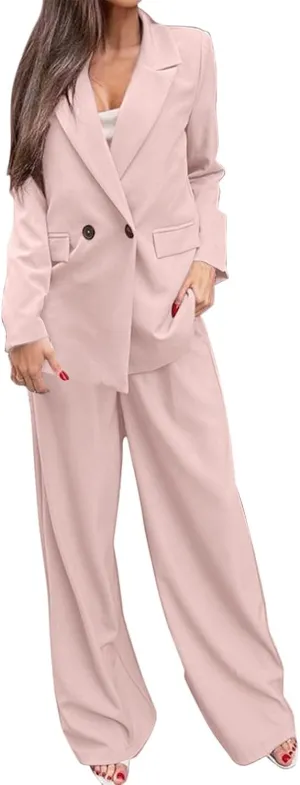 Firzero Blazers for Women Business Casual Suits 2 Piece Office Work Suit Set Elegant Formal Button Blazer Jacket Pants Set