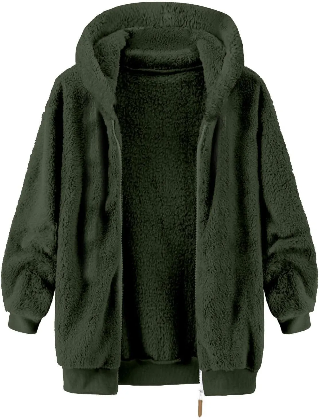 Fleece Jacket Men Fuzzy Zip up Hoodie Open Front Hooded Cardigan Faux Fur Coat Warm Fall Winter Jackets Thermal Outwear