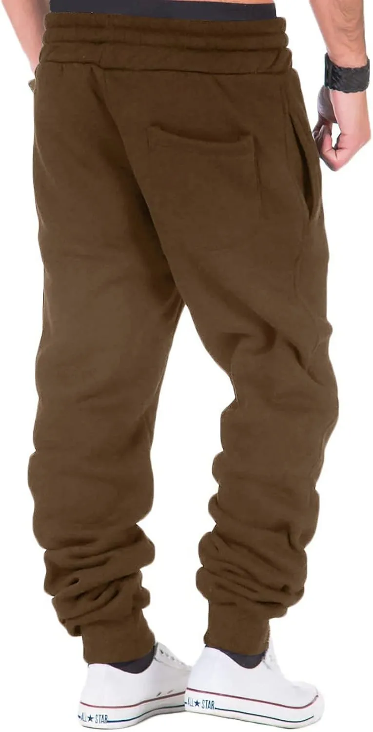 Fleece Lined Sweatpants for Men Slim Fit Jogger Pants with Drawstring Casual Track Pants Tapered Winter Trousers