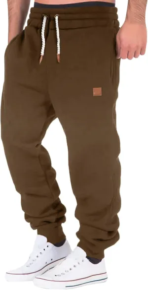 Fleece Lined Sweatpants for Men Slim Fit Jogger Pants with Drawstring Casual Track Pants Tapered Winter Trousers