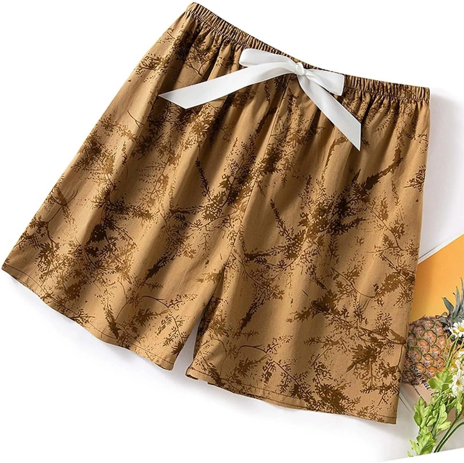 Floral Print Boxer Shorts for Women Comfy Summer Thin Elastic Waist Pjs Bottoms Loose Sleepwear Lounge Pajama Shorts