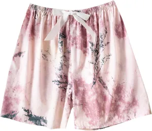 Floral Print Boxer Shorts for Women Comfy Summer Thin Elastic Waist Pjs Bottoms Loose Sleepwear Lounge Pajama Shorts