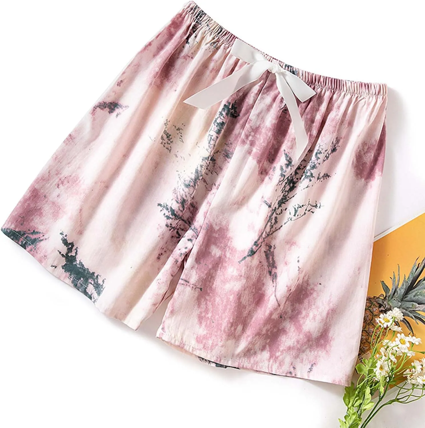 Floral Print Boxer Shorts for Women Comfy Summer Thin Elastic Waist Pjs Bottoms Loose Sleepwear Lounge Pajama Shorts