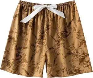 Floral Print Boxer Shorts for Women Comfy Summer Thin Elastic Waist Pjs Bottoms Loose Sleepwear Lounge Pajama Shorts