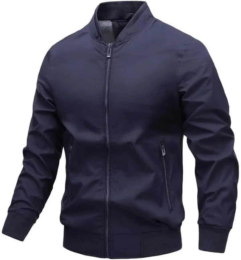 FMCHICO Men's Bomber Jacket Lightweight Spring Fall Windbreaker Casual Coats with Pockets