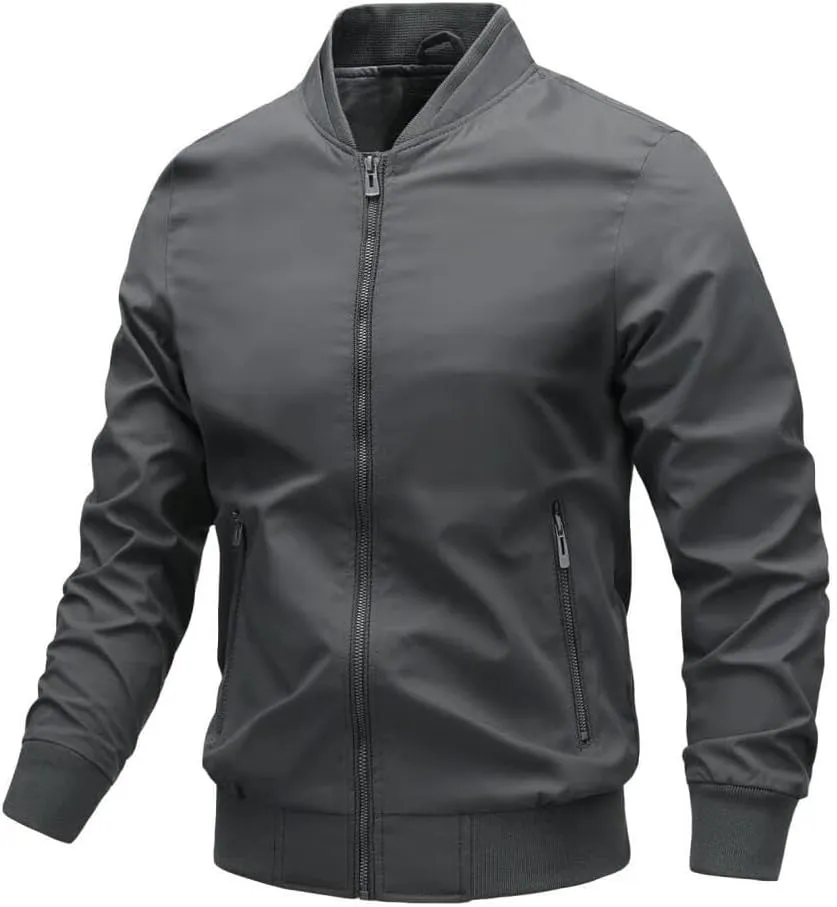FMCHICO Men's Bomber Jacket Lightweight Spring Fall Windbreaker Casual Coats with Pockets