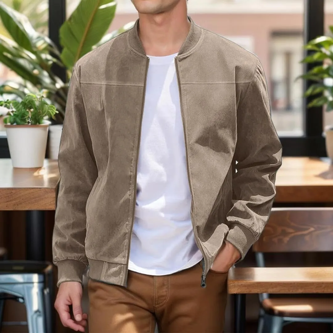 FMCHICO Men's Casual Zip Up Jacket Vintage Lightweight Suede Bomber Jackets