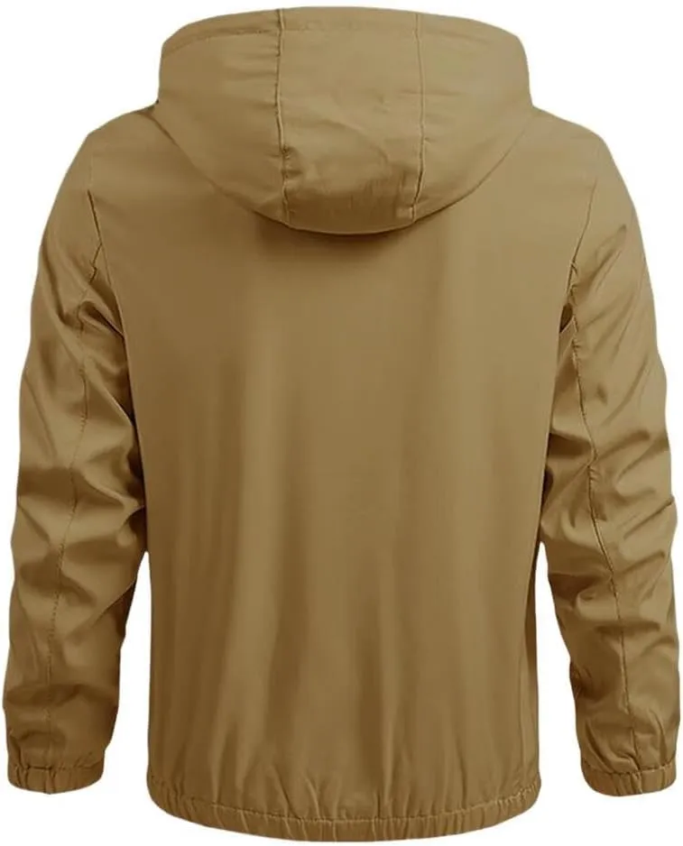 FMCHICO Men's Hooded Full Zip Jacket Waterproof Windbreaker Lightweight Rain Coat Work Hiking