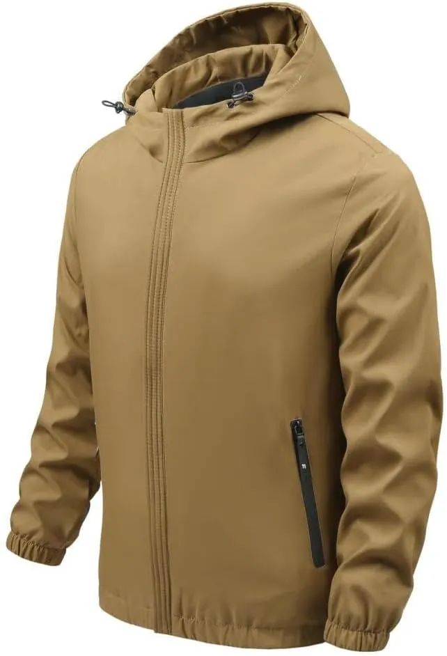 FMCHICO Men's Hooded Full Zip Jacket Waterproof Windbreaker Lightweight Rain Coat Work Hiking