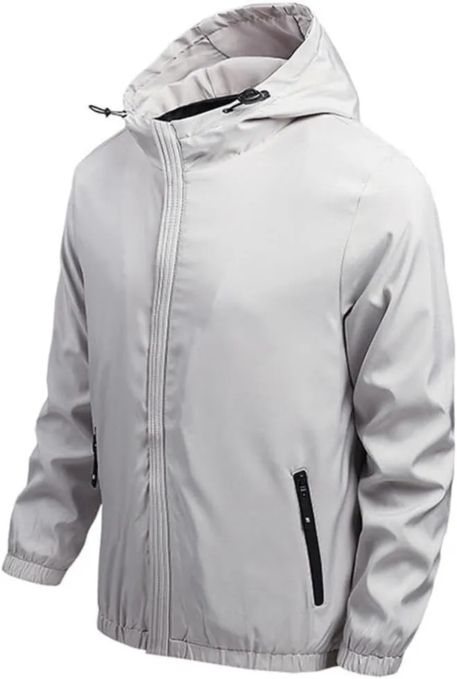 FMCHICO Men's Hooded Full Zip Jacket Waterproof Windbreaker Lightweight Rain Coat Work Hiking