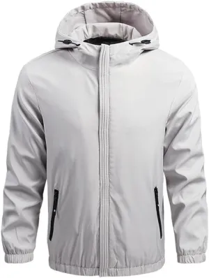 FMCHICO Men's Hooded Full Zip Jacket Waterproof Windbreaker Lightweight Rain Coat Work Hiking