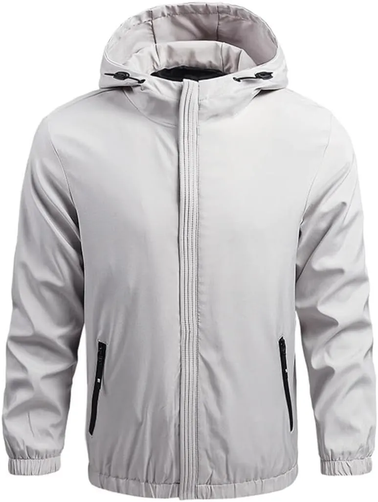 FMCHICO Men's Hooded Full Zip Jacket Waterproof Windbreaker Lightweight Rain Coat Work Hiking