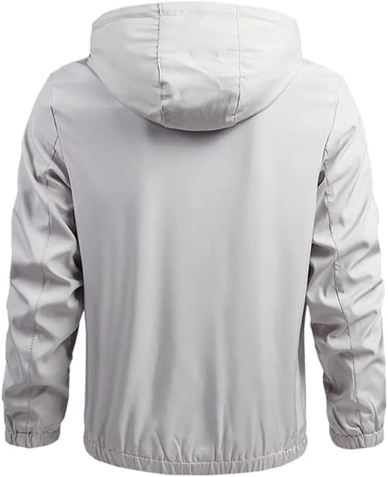 FMCHICO Men's Hooded Full Zip Jacket Waterproof Windbreaker Lightweight Rain Coat Work Hiking