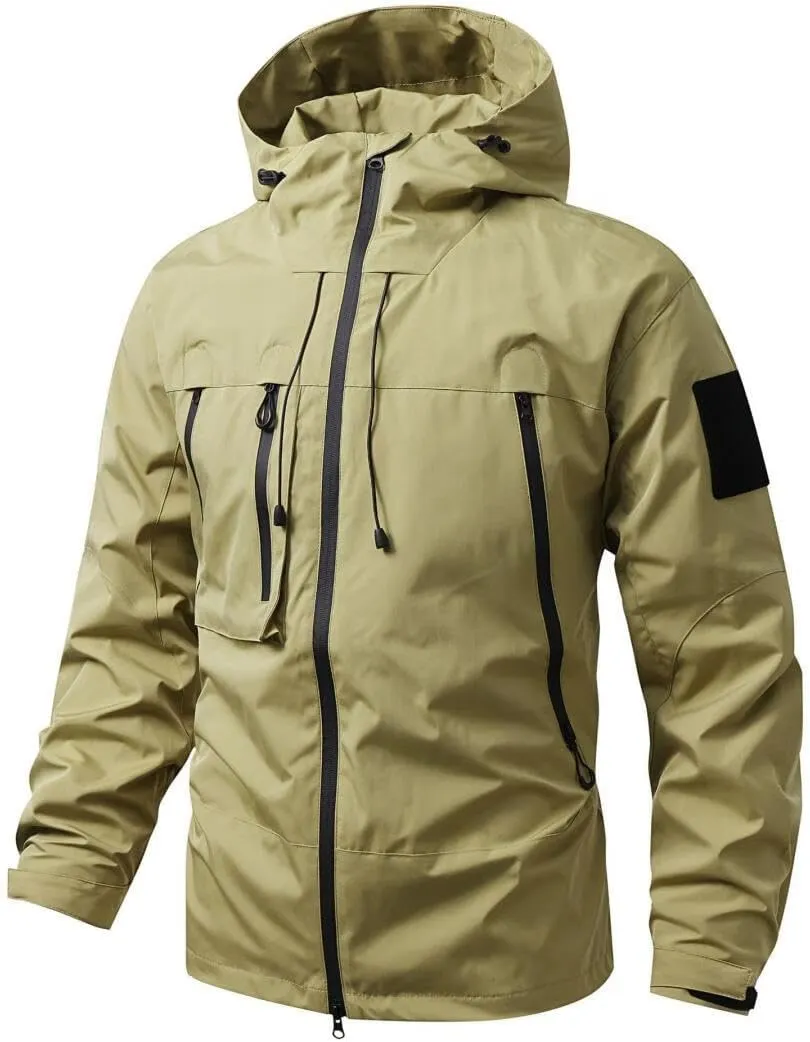 FMCHICO Mens Rain Jacket Waterproof with Hooded Hiking Coat Lightweight Windbreaker