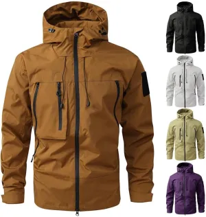 FMCHICO Mens Rain Jacket Waterproof with Hooded Hiking Coat Lightweight Windbreaker