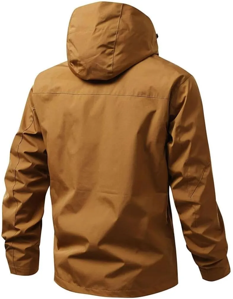 FMCHICO Mens Rain Jacket Waterproof with Hooded Hiking Coat Lightweight Windbreaker