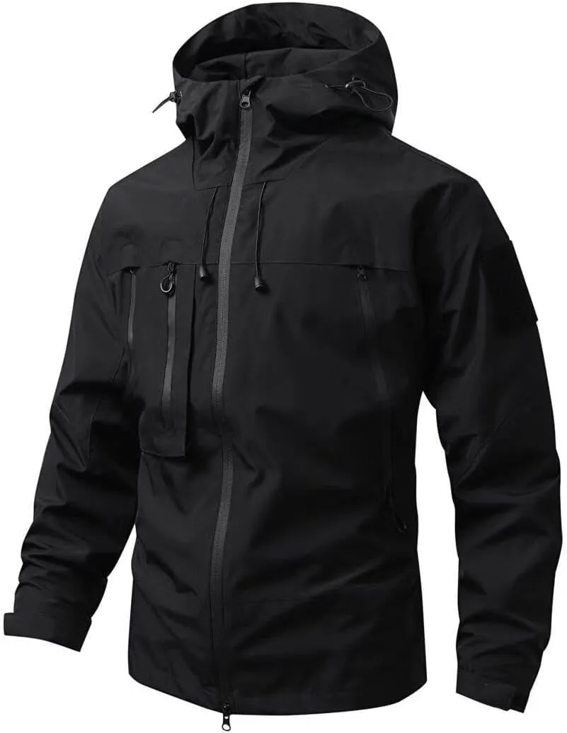 FMCHICO Mens Rain Jacket Waterproof with Hooded Hiking Coat Lightweight Windbreaker