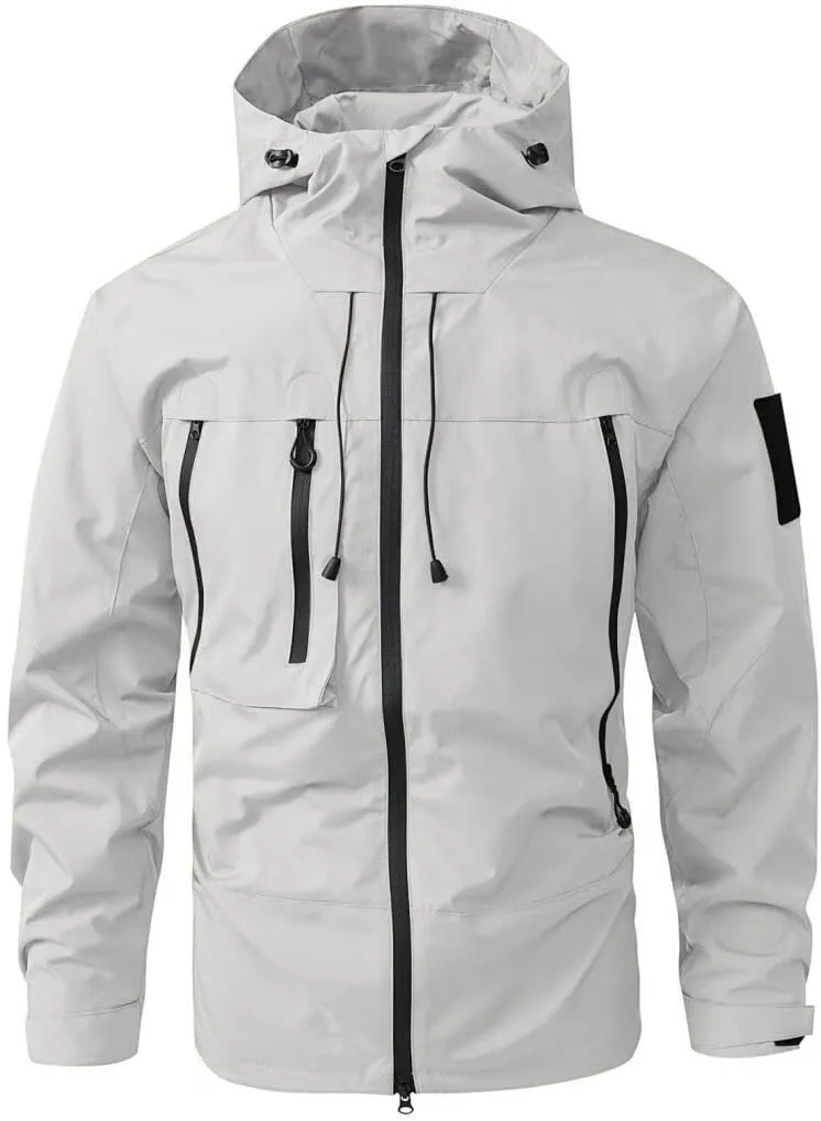 FMCHICO Mens Rain Jacket Waterproof with Hooded Hiking Coat Lightweight Windbreaker
