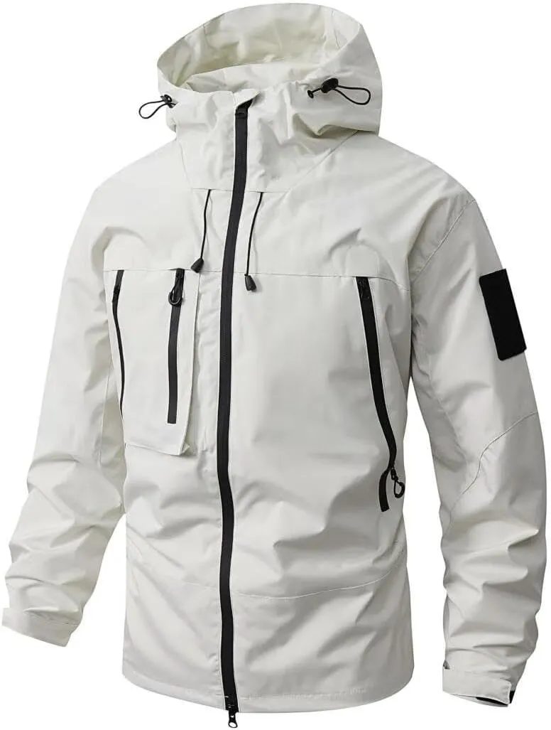 FMCHICO Mens Rain Jacket Waterproof with Hooded Hiking Coat Lightweight Windbreaker
