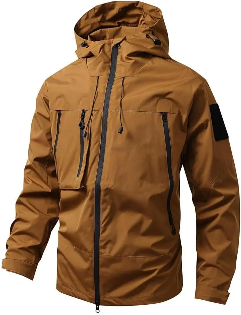 FMCHICO Mens Rain Jacket Waterproof with Hooded Hiking Coat Lightweight Windbreaker