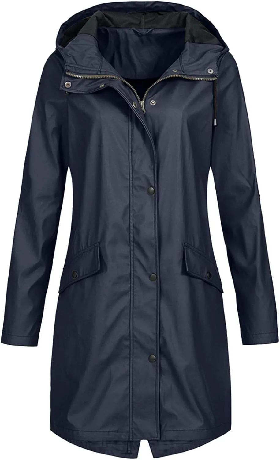 FMCHICO Women's Long Rain Jacket Waterproof Lightweight Hooded Raincoat
